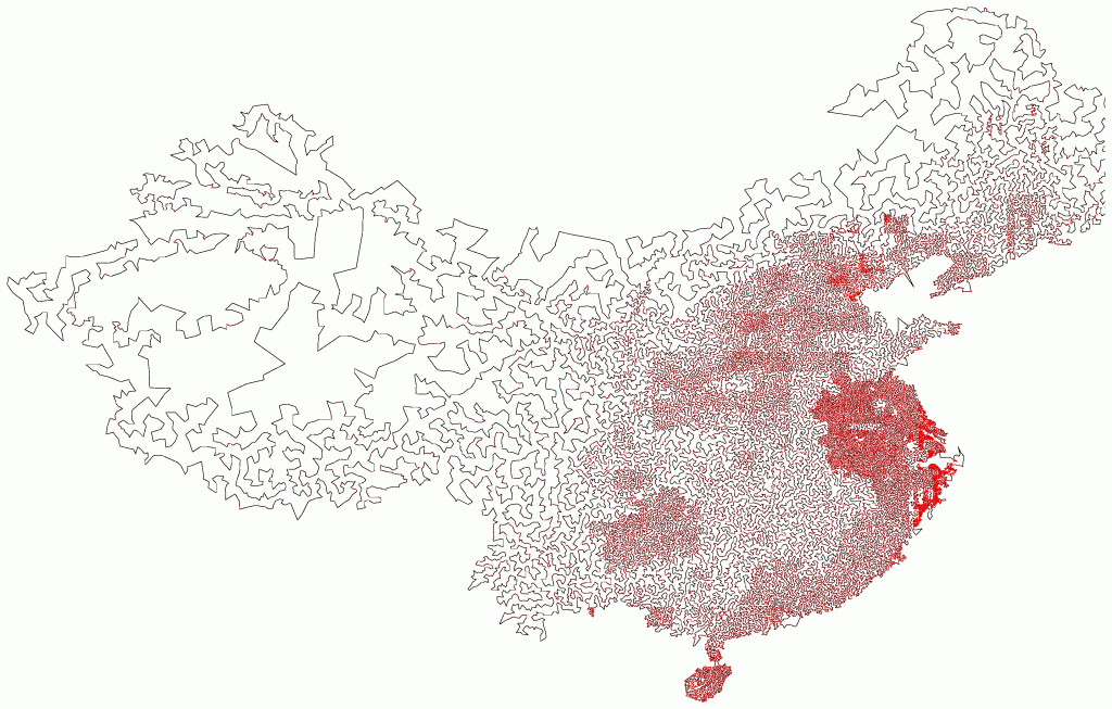 Recorrido óptimo de las ciudades de China